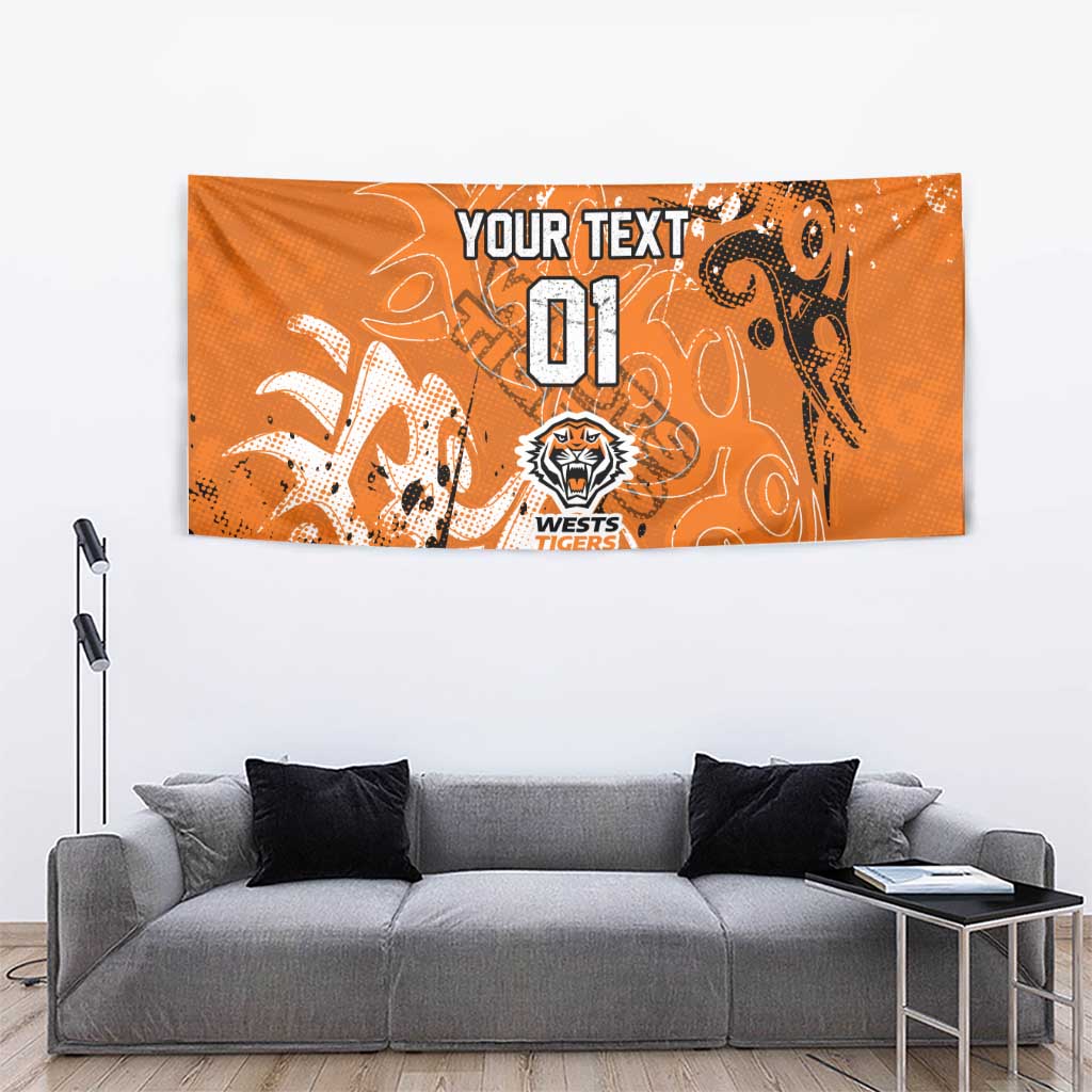 Personalized Wests Tigers Rugby Tapestry Urban Street Graffiti Style - Distressed Splatter Elements
