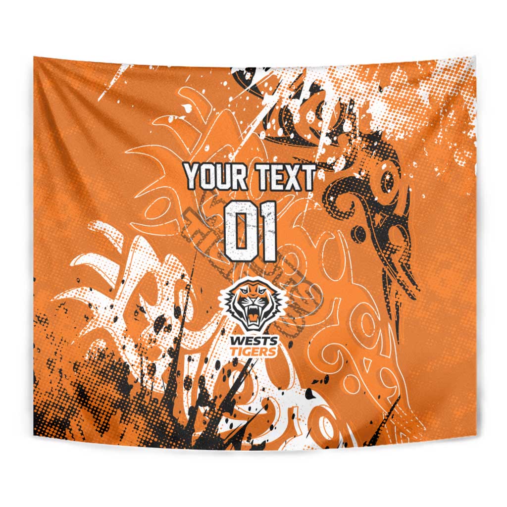 Personalized Wests Tigers Rugby Tapestry Urban Street Graffiti Style - Distressed Splatter Elements