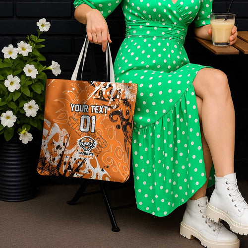 Personalized Wests Tigers Rugby Tote Bag Urban Street Graffiti Style - Distressed Splatter Elements
