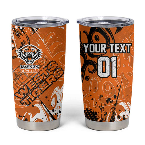 Personalized Wests Tigers Rugby Tumbler Cup Urban Street Graffiti Style - Distressed Splatter Elements