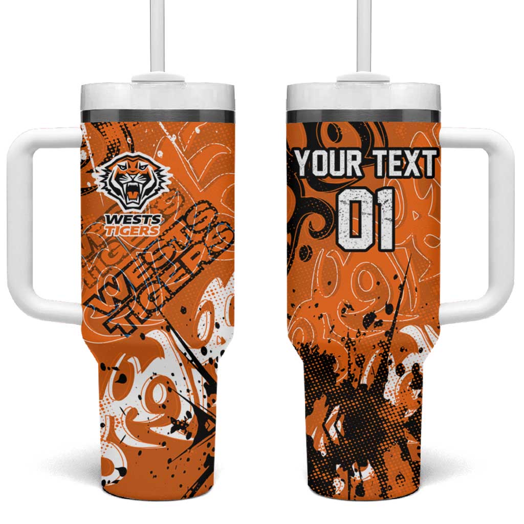 Personalized Wests Tigers Rugby Tumbler With Handle Urban Street Graffiti Style - Distressed Splatter Elements