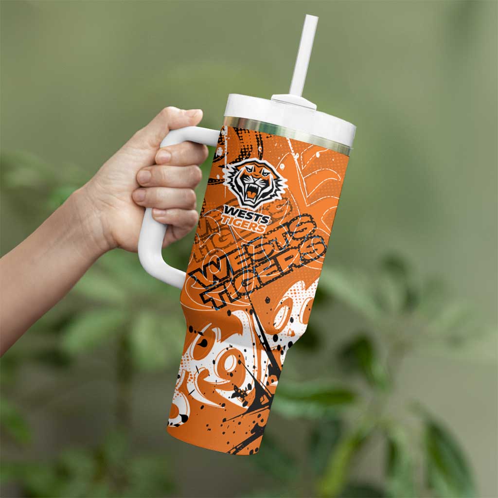 Personalized Wests Tigers Rugby Tumbler With Handle Urban Street Graffiti Style - Distressed Splatter Elements