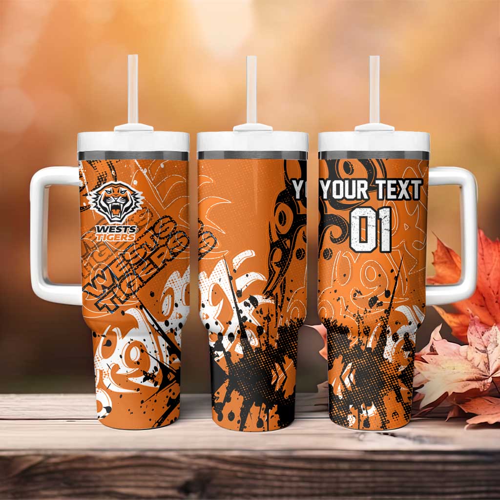 Personalized Wests Tigers Rugby Tumbler With Handle Urban Street Graffiti Style - Distressed Splatter Elements