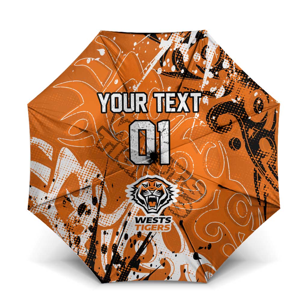 Personalized Wests Tigers Rugby Umbrella Urban Street Graffiti Style - Distressed Splatter Elements
