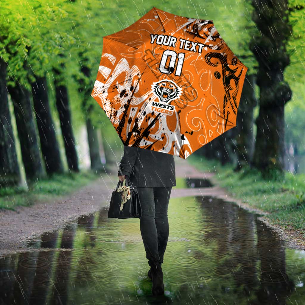 Personalized Wests Tigers Rugby Umbrella Urban Street Graffiti Style - Distressed Splatter Elements