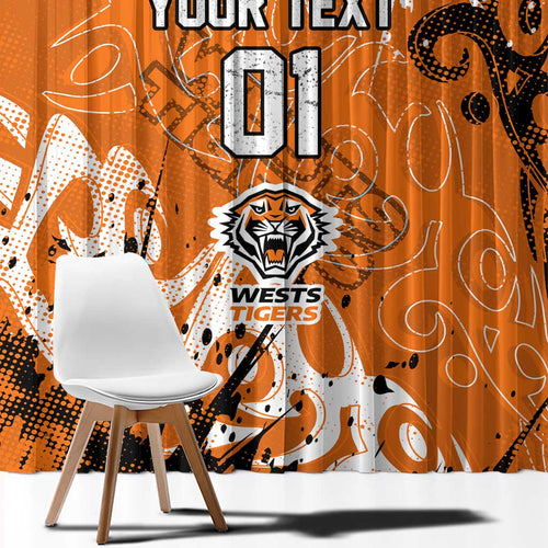 Personalized Wests Tigers Rugby Window Curtain Urban Street Graffiti Style - Distressed Splatter Elements