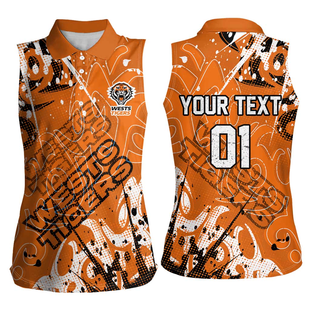 Personalized Wests Tigers Rugby Women Sleeveless Polo Shirt Urban Street Graffiti Style - Distressed Splatter Elements