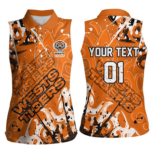 Personalized Wests Tigers Rugby Women Sleeveless Polo Shirt Urban Street Graffiti Style - Distressed Splatter Elements