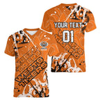 Personalized Wests Tigers Rugby Women V-Neck T-Shirt Urban Street Graffiti Style - Distressed Splatter Elements