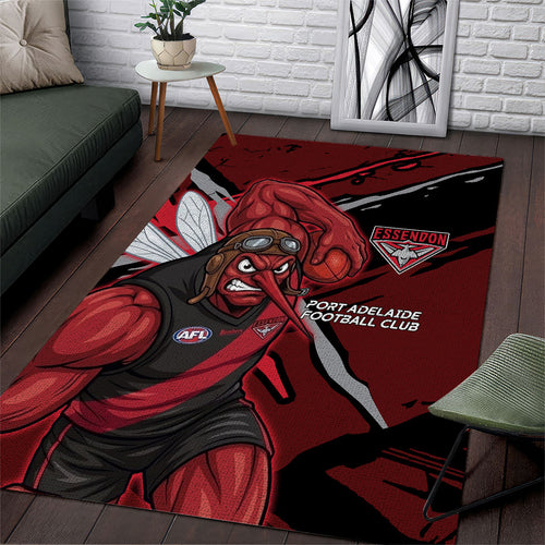 Essendon Football Club Area Rug Bombers Muscular Mascot Graphic - Abstract Paint Splatter Art
