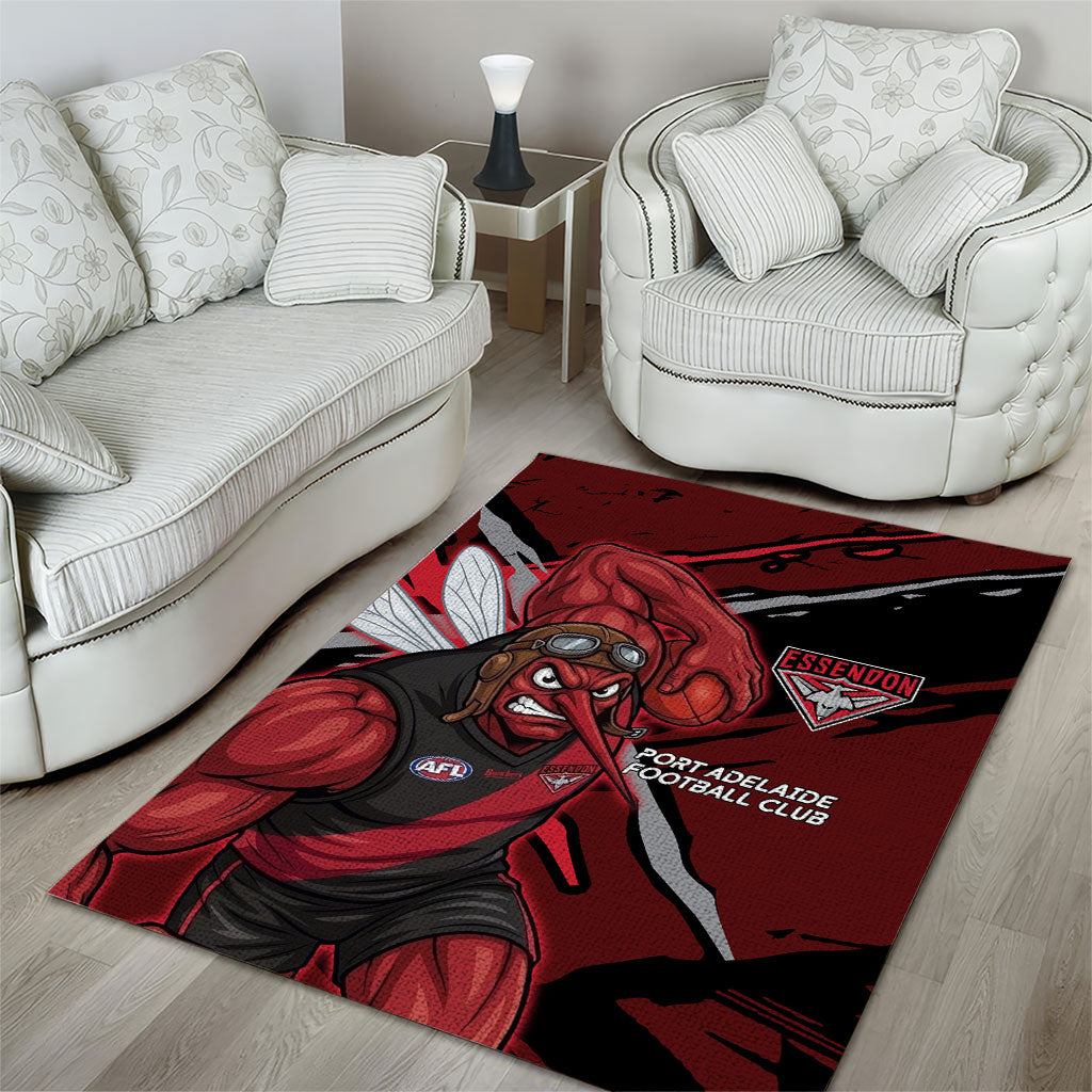 Essendon Football Club Area Rug Bombers Muscular Mascot Graphic - Abstract Paint Splatter Art