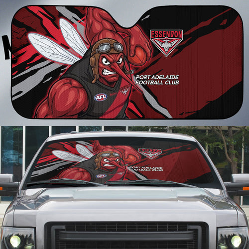 Essendon Football Club Auto Sun Shade Bombers Muscular Mascot Graphic - Abstract Paint Splatter Art