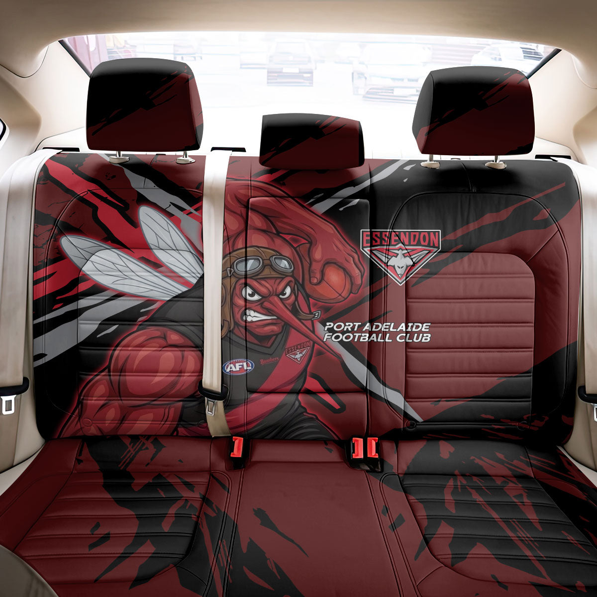 Essendon Football Club Back Car Seat Cover Bombers Muscular Mascot Graphic - Abstract Paint Splatter Art