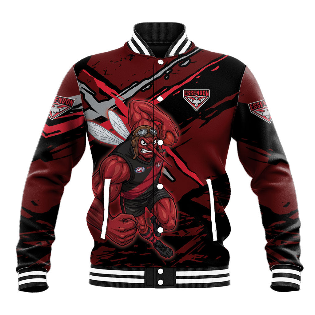 Essendon Football Club Baseball Jacket Bombers Muscular Mascot Graphic - Abstract Paint Splatter Art