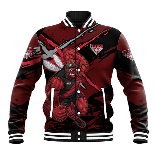 Essendon Football Club Baseball Jacket Bombers Muscular Mascot Graphic - Abstract Paint Splatter Art