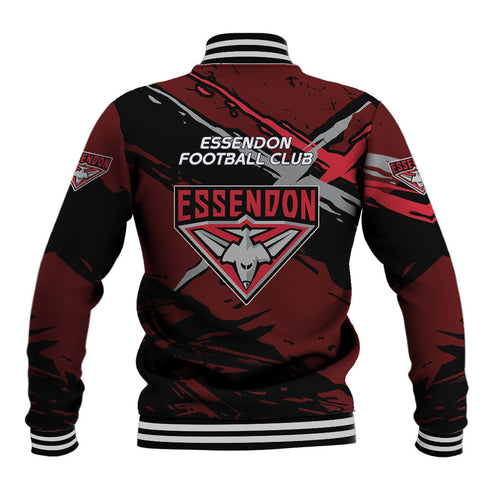Essendon Football Club Baseball Jacket Bombers Muscular Mascot Graphic - Abstract Paint Splatter Art