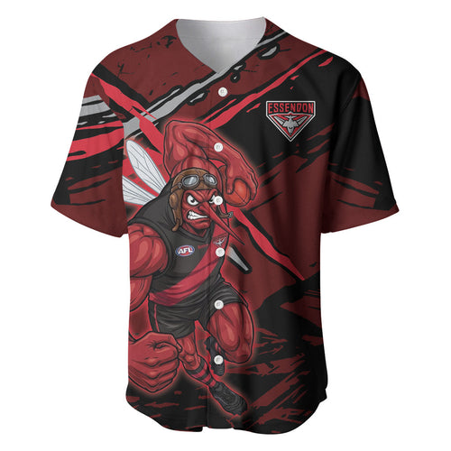 Essendon Football Club Baseball Jersey Bombers Muscular Mascot Graphic - Abstract Paint Splatter Art