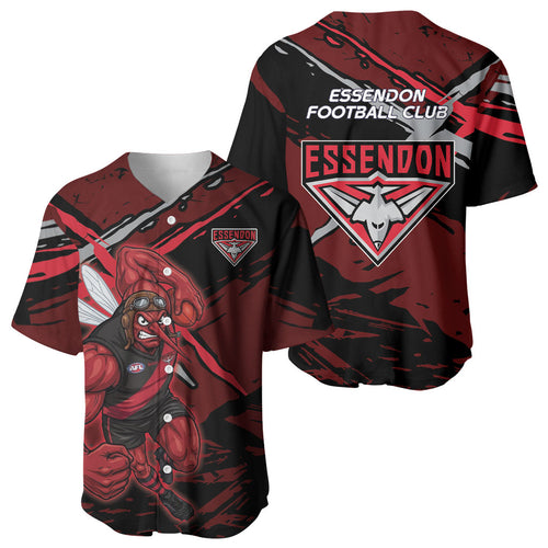 Essendon Football Club Baseball Jersey Bombers Muscular Mascot Graphic - Abstract Paint Splatter Art
