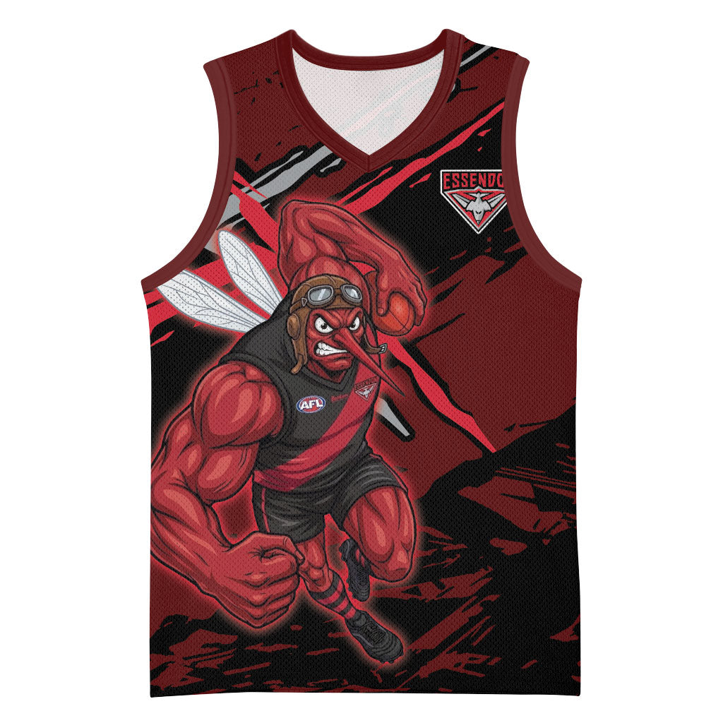 Essendon Football Club Basketball Jersey Bombers Muscular Mascot Graphic - Abstract Paint Splatter Art