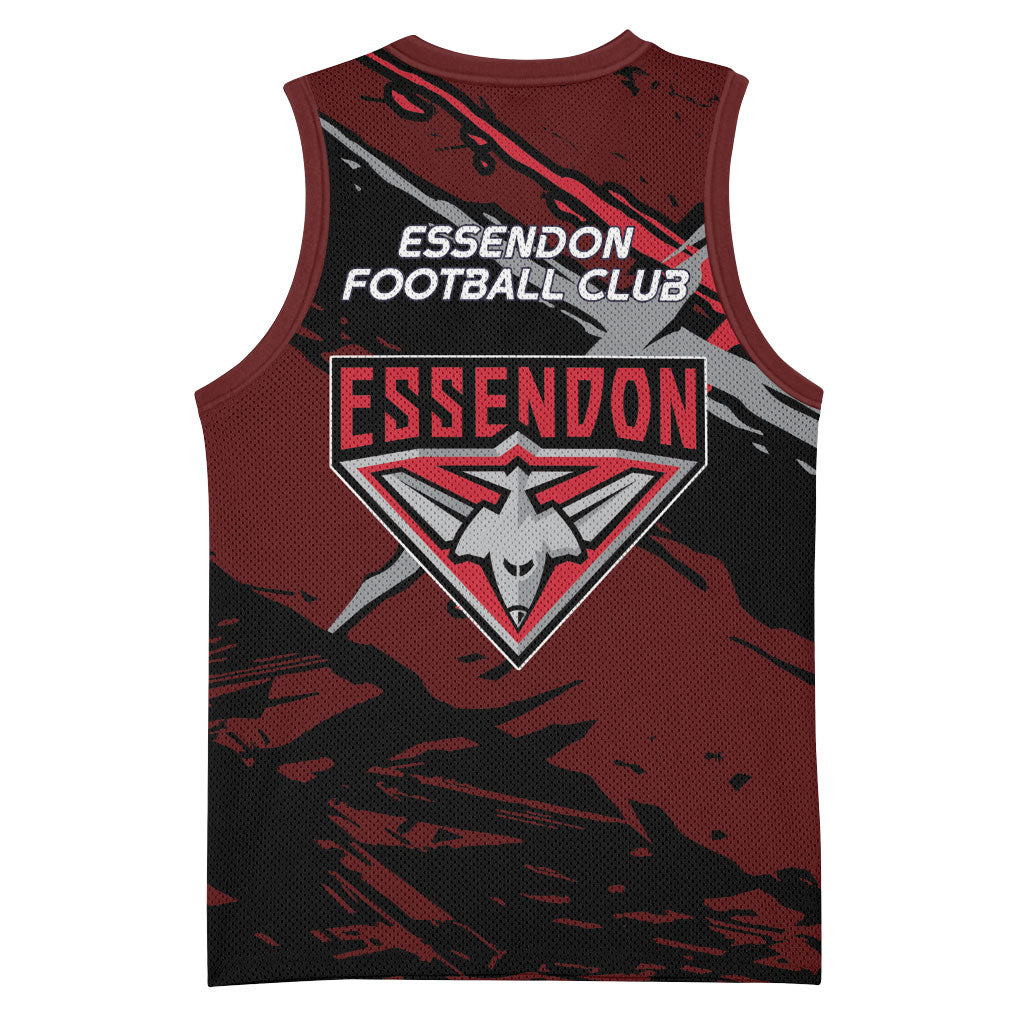 Essendon Football Club Basketball Jersey Bombers Muscular Mascot Graphic - Abstract Paint Splatter Art