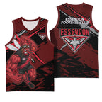 Essendon Football Club Basketball Jersey Bombers Muscular Mascot Graphic - Abstract Paint Splatter Art
