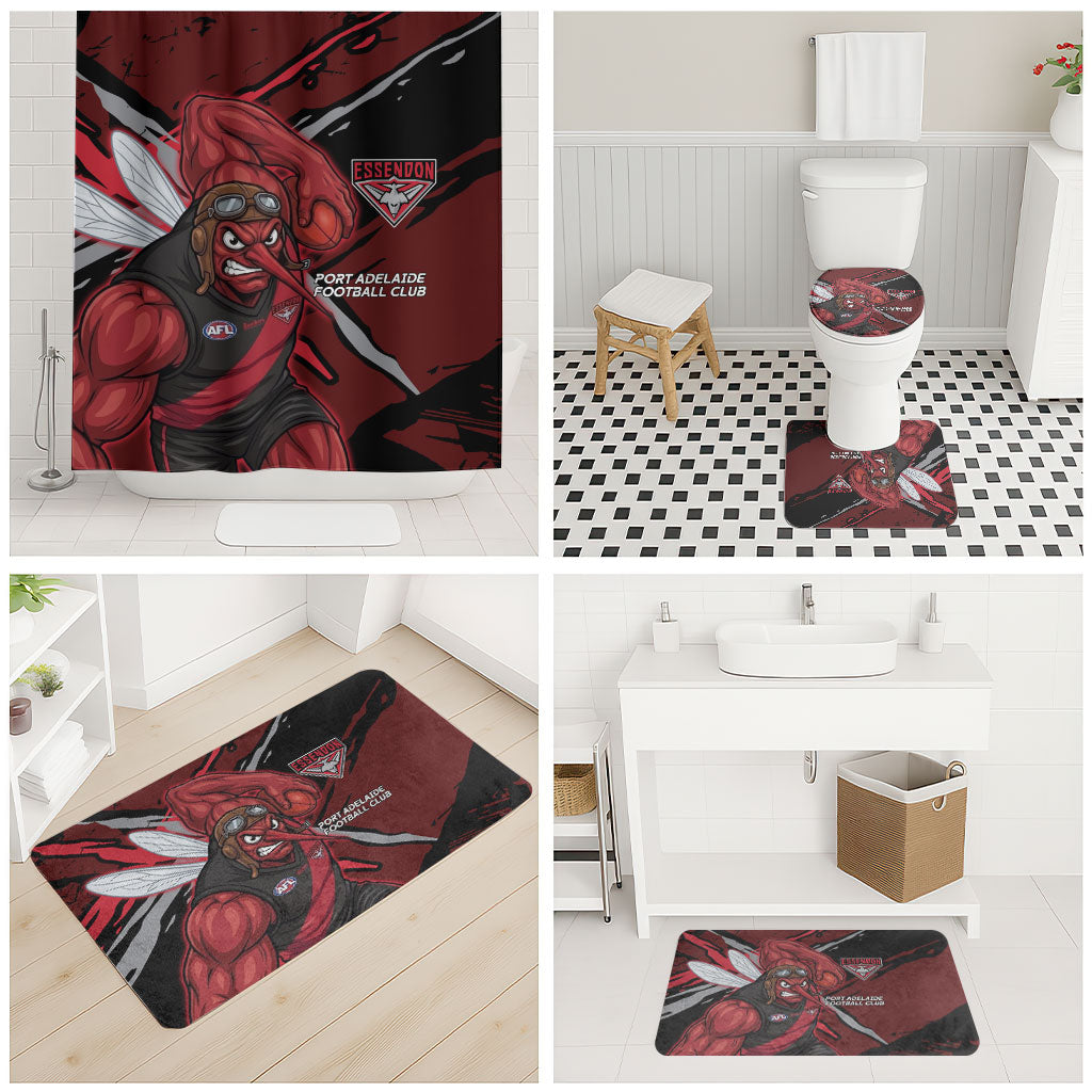 Essendon Football Club Bathroom Set Bombers Muscular Mascot Graphic - Abstract Paint Splatter Art