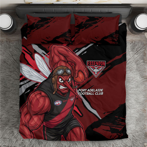 Essendon Football Club Bedding Set Bombers Muscular Mascot Graphic - Abstract Paint Splatter Art