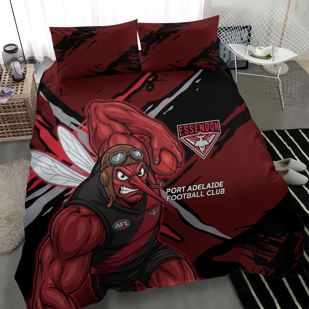 Essendon Football Club Bedding Set Bombers Muscular Mascot Graphic - Abstract Paint Splatter Art