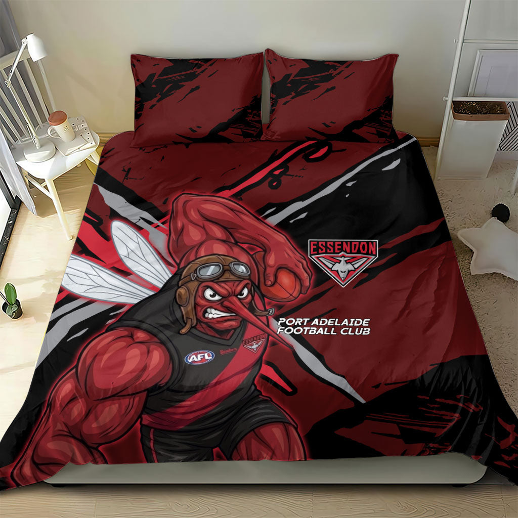 Essendon Football Club Bedding Set Bombers Muscular Mascot Graphic - Abstract Paint Splatter Art