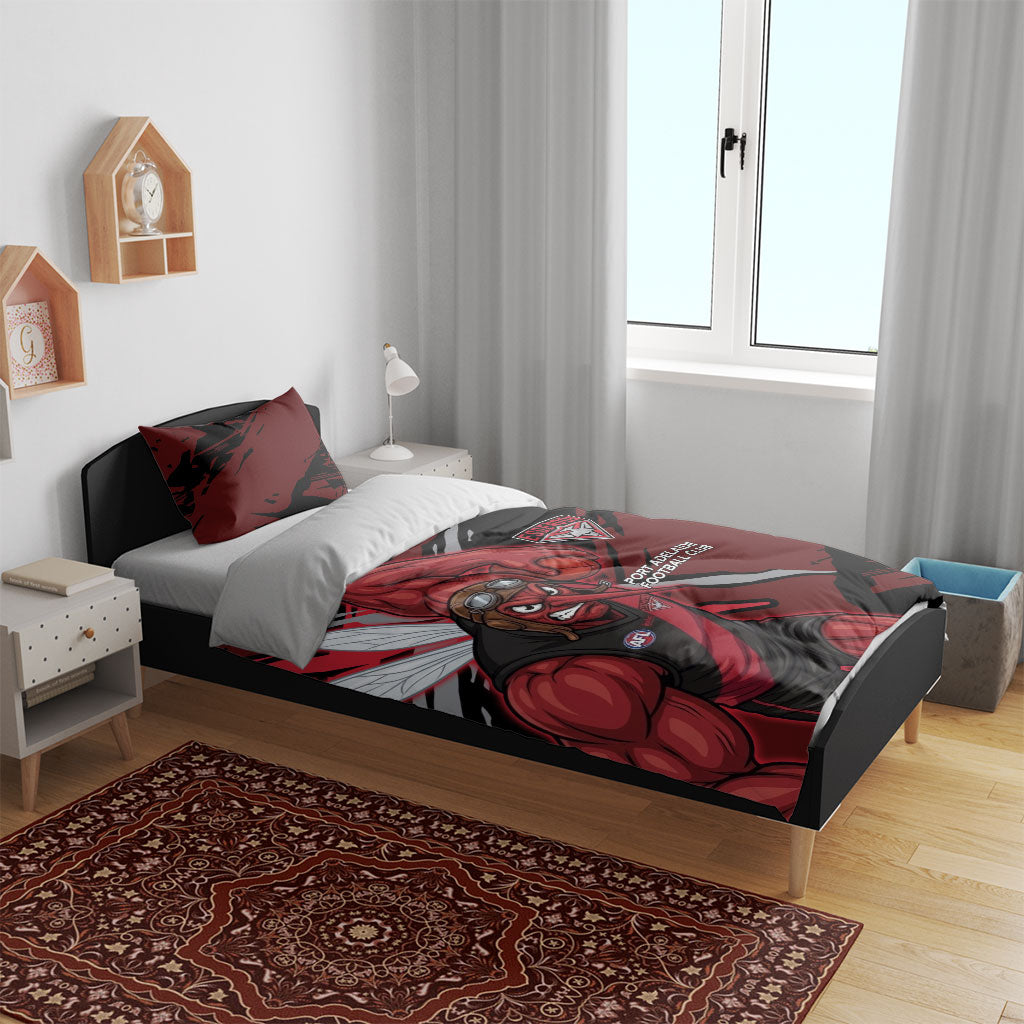 Essendon Football Club Bedding Set Bombers Muscular Mascot Graphic - Abstract Paint Splatter Art