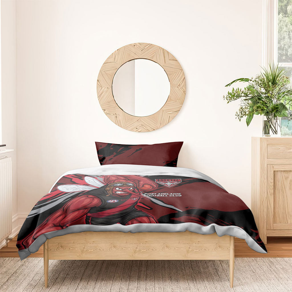 Essendon Football Club Bedding Set Bombers Muscular Mascot Graphic - Abstract Paint Splatter Art