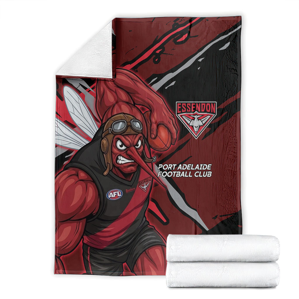 Essendon Football Club Blanket Bombers Muscular Mascot Graphic - Abstract Paint Splatter Art