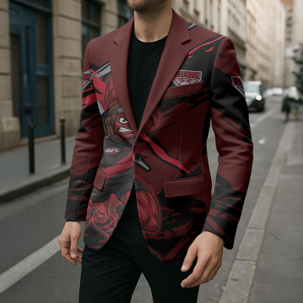 Essendon Football Club Blazer Bombers Muscular Mascot Graphic - Abstract Paint Splatter Art