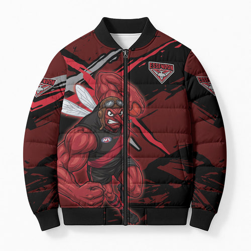 Essendon Football Club Bomber Puffer Jacket Bombers Muscular Mascot Graphic - Abstract Paint Splatter Art