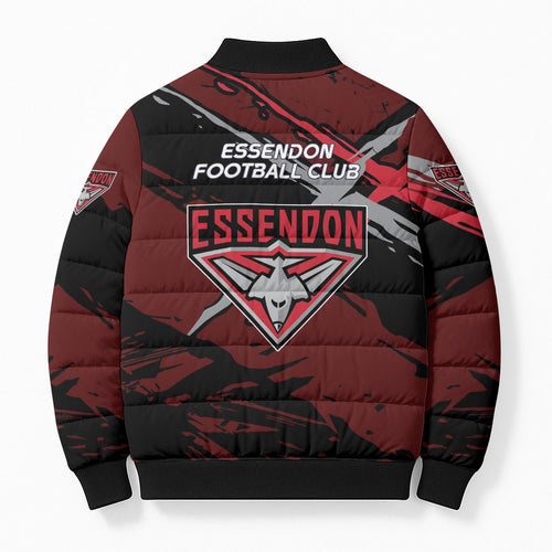 Essendon Football Club Bomber Puffer Jacket Bombers Muscular Mascot Graphic - Abstract Paint Splatter Art