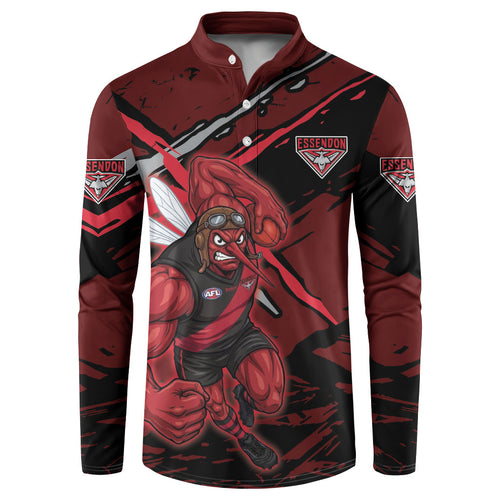 Essendon Football Club Button Sweatshirt Bombers Muscular Mascot Graphic - Abstract Paint Splatter Art