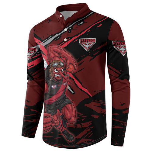 Essendon Football Club Button Sweatshirt Bombers Muscular Mascot Graphic - Abstract Paint Splatter Art