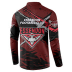 Essendon Football Club Button Sweatshirt Bombers Muscular Mascot Graphic - Abstract Paint Splatter Art