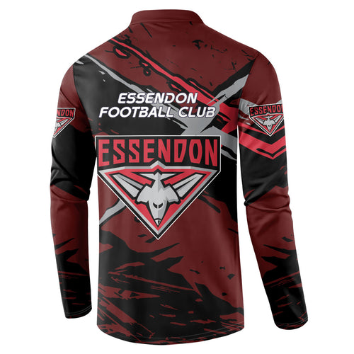 Essendon Football Club Button Sweatshirt Bombers Muscular Mascot Graphic - Abstract Paint Splatter Art