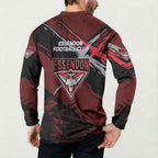 Essendon Football Club Button Sweatshirt Bombers Muscular Mascot Graphic - Abstract Paint Splatter Art