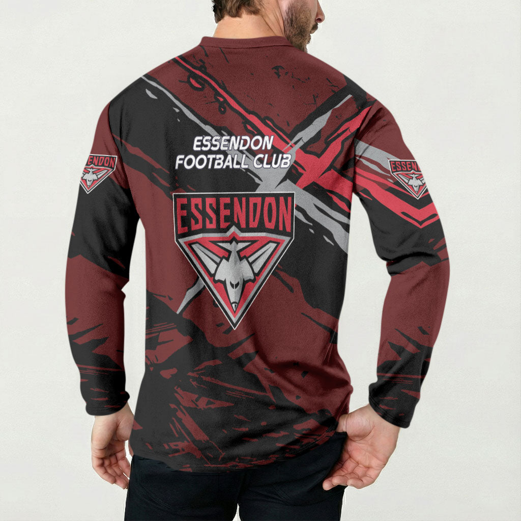 Essendon Football Club Button Sweatshirt Bombers Muscular Mascot Graphic - Abstract Paint Splatter Art