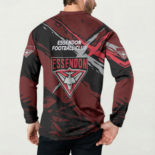 Essendon Football Club Button Sweatshirt Bombers Muscular Mascot Graphic - Abstract Paint Splatter Art