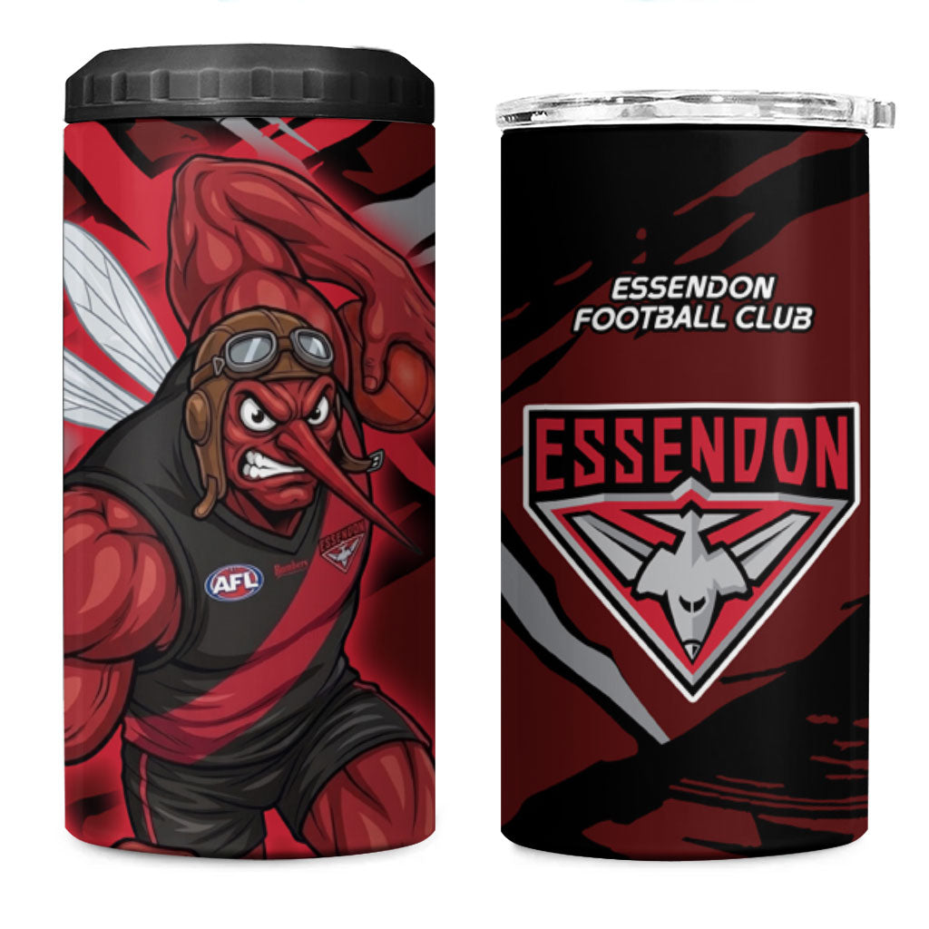 Essendon Football Club 4 in 1 Can Cooler Tumbler Bombers Muscular Mascot Graphic - Abstract Paint Splatter Art