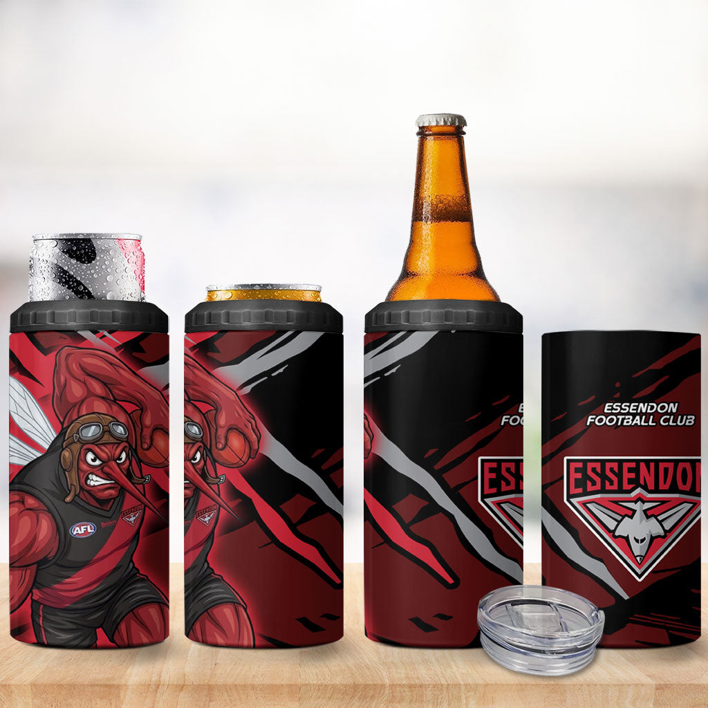 Essendon Football Club 4 in 1 Can Cooler Tumbler Bombers Muscular Mascot Graphic - Abstract Paint Splatter Art