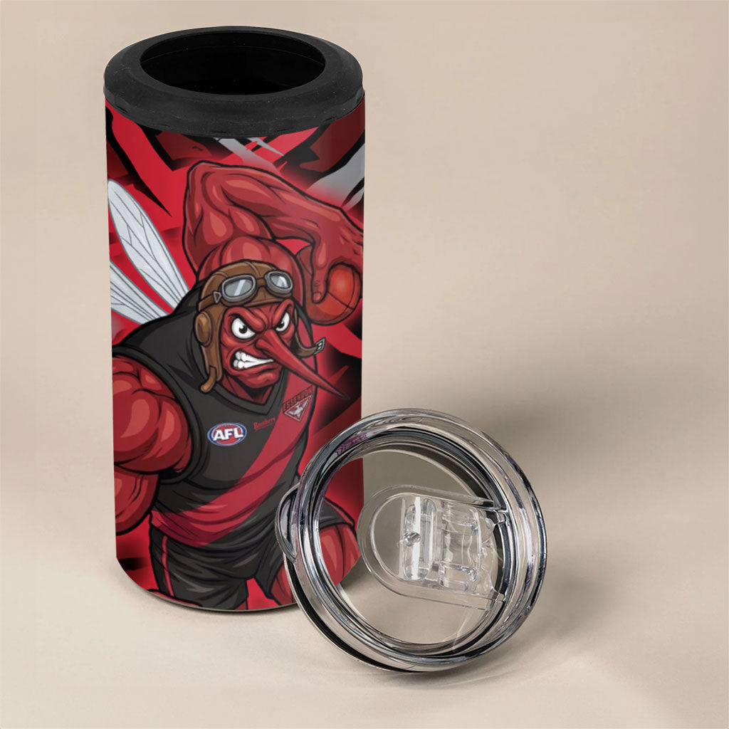 Essendon Football Club 4 in 1 Can Cooler Tumbler Bombers Muscular Mascot Graphic - Abstract Paint Splatter Art