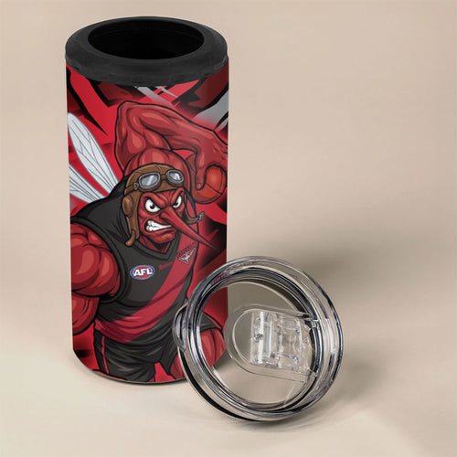 Essendon Football Club 4 in 1 Can Cooler Tumbler Bombers Muscular Mascot Graphic - Abstract Paint Splatter Art