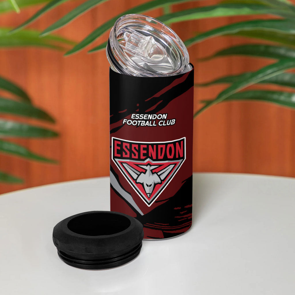 Essendon Football Club 4 in 1 Can Cooler Tumbler Bombers Muscular Mascot Graphic - Abstract Paint Splatter Art