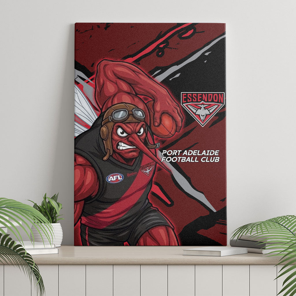 Essendon Football Club Canvas Wall Art Bombers Muscular Mascot Graphic - Abstract Paint Splatter Art