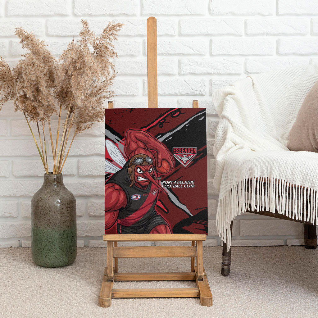 Essendon Football Club Canvas Wall Art Bombers Muscular Mascot Graphic - Abstract Paint Splatter Art