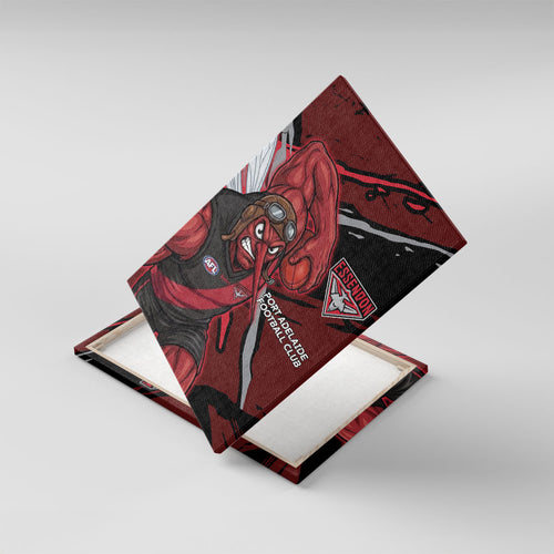 Essendon Football Club Canvas Wall Art Bombers Muscular Mascot Graphic - Abstract Paint Splatter Art